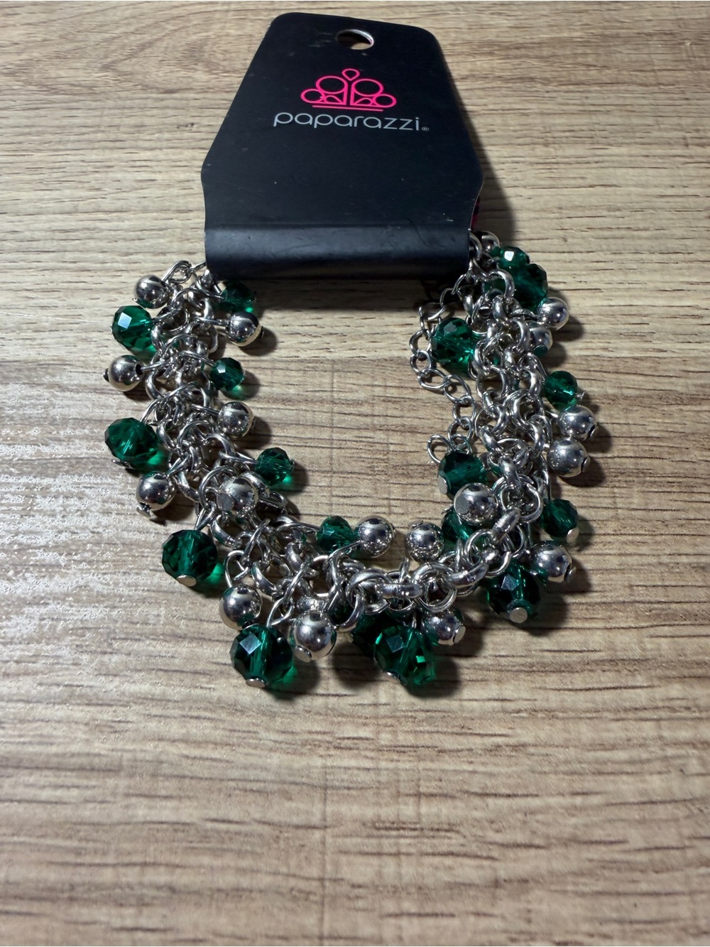 Paparazzi Silver Chain Bracelet with Emerald Green Beads